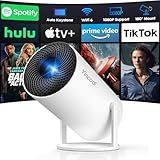 [Built-in Apps] Mini Projector with WiFi and Bluetooth, Native 1080P Portable Movie Projector for Bedroom, Android 12, Auto Vertical Keystone, 180° Rotation, Compatible with HDMI/USB/TV Stick/Laptop