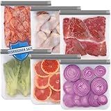 Lerine 6 Pack Reusable Gallon Freezer Bags Dishwasher Safe, BPA Free Reusable 1 Gallon Bags, Leakproof Food Storage Bags for Marinate Meats, Cereal, Vegetables, Home Organization(Grey)