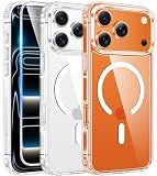 FNTCASE for iPhone 17 Pro Case, Compatible with Magsafe, Clear Transparent Magnetic Shockproof Protective Rugged Phone Cover with Screen Protector - 6.3 inch (A-Clear)
