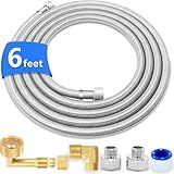 Dishwasher Installation Kit - 6 FT Stainless Steel Dishwasher Hose with 3/8" Compression Connections,Food Grade PEX Inner Tube Dishwasher Water Supply Line with Elbows,Adapters