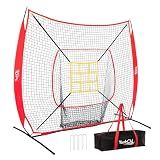 YeahChi 7×7FT Baseball net, Pitching net with Strike Zone Target, Baseball&Softball Practice net with Sturdy Bow Frame and Stable Base,Portable Practice net for All Ages and All Skilled Levels