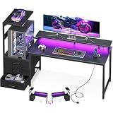 AODK 63 inch Gaming Desk with PC Display Stand, Reversible Steel Wood Computer Desk for Gaming Setup, Tiered Design to Show Off Your PC Tower & Accessories, Black