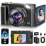 4K Digital Camera for Photography, 2026 Latest WiFi 64MP Vlogging Camera for YouTube with 180° flip Screen, Autofocus Anti-Shake, 16X Zoom, Compact Travel Camera, 32GB Card, 2 Batteries, Black