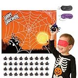 Haunt Couture Creepy Crawly Pin the Spider on the Web Game - Spooky Party Activity for 36 Players, Classroom & Halloween Events