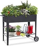 FOYUEE Raised Planter Box with Legs Outdoor Elevated Garden Bed On Wheels for Vegetables Flower Herb Patio