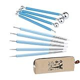 Ecjiuyi 9PCS Sculpting Tools,4PCS Double-Ended Metal Ceramic Clay Ball Stylus Dotting Tools and 5PCS 2 Way Silicone Polymer and Embossing Paper Flower Indentation Tool Set