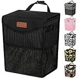 Pritent Car Trash Can with Lid, Cute Leakproof Car Trash Garbage Bag Hanging Vehicle Trash Bin Small Portable Automotive Garbage Cans Organizer for Back/Front Seat/Console(Trapezoid,Black)