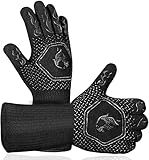 HAMITOR BBQ Grill Gloves Heat Resistant: 1472℉ High Temp Resistance Fireproof Glove for Grilling Smoking Barbecue - Washable Long Oven Mitts Extreme Hot Proof Mitts for Kitchen Cooking Baking