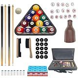 Pool Table Accessories Billiard Balls Set with Triangle Ball Holder Cue Chalks Pool Cue Tips Pool Sticks Table Brush Spot Position Stickers Billiard Accessories