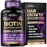 Biotin, Collagen & Keratin + Full B-Complex - Hair Growth Support - 60 Caps