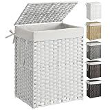 SONGMICS Laundry Hamper with Lid, 23.8 Gal (90 L) Synthetic Rattan,Foldable