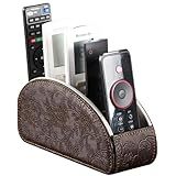 YAPISHI All-in-One Leather Brown TV Remote Holder with 5 Compartments Nightstand Desktop Media Player Remote Caddy Storage Box Organizer Tray for Mobile Office Phone Controller
