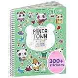 Panda 300+ Kids Sticker Book by Cupkin Toddler Airplane Travel Coloring and Sticker Book, 8 Coloring Pages 8 Side by Side Scenes for Children's of 2-8 Years, Easter Gifts for Kids