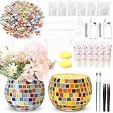 Remerry 2 Set Glass Mosaic Candle Holder Kit with Lights DIY Mosaic Arts and Crafts Gifts Decorative Handmade Flower Glass Vase Tealight Holder for Adults Home Lighting Decor