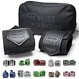 PR Personal Record Heavy Duty Premium Wrist Wraps, More Elasticity, Reinforced Stitching, Extra Wide Strap, Strong Thumb Loop, Larry Wheels Weightlifting Wraps, Lifting Wrist Wraps - All Black