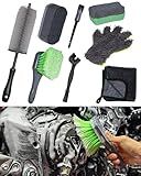 oesee 8 Pack Motorcycle Cleaning Kit - Professional Safe for Chrome/Engine/Tires, Hard Reach Brush, Microfiber Mitt, Detailing Tools, Drying Towel & Wax Applicators
