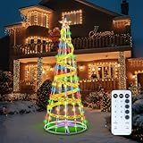 6ft 192 LED Multicolor Indoor Outdoor led Christmas Tree with Remote and Ribbon,8 Modes Lightshow Dimmable Artificial Christmas Cone Tree for Yard,Light Up Christmas Decorations for Indoor Outdoor