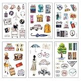 12 Sheets Travel Theme Washi Stickers Suitcase Backpack Vehicle Transportation Ticket Planner Journal Sticker DIY Decoration for Scrapbook Arts Crafts Journaling Letter Envelope Postcard Collage Diary
