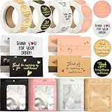 Leelosp 2280 Pcs Thank You Cards and Stickers Small Business Packaging Supplies Resealable Bracelet Jewelry Gloss Thank You for Supporting My Small Business Stuff Essential(Black, White, Gold, Pink)