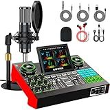 Podcast Microphone Bundle with Live Sound Board Audio Mixer, Podcast Equipment Bundle with 3.5mm Condenser Microphone(P15) for Pc/Phone Live Streaming Singing Gaming, Voice Changer, Denoise