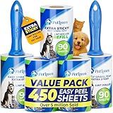 PetLovers Extra Sticky Lint Roller Mega Value Set 450 Sheets for Pet Hair Removal and Clothes, Dog and Cat Lint Remover 5 Pack