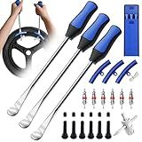 HTOMT 11.5" Tire Spoon Kit, 26pcs Tire Changing Tool for Motorcycle Dirt Bike Lawn Tractor Bicycle, Motorcycle Tire Changer Tire Removal Tool with 3pcs Rim Covers 6pcs Valve Tool Valve Cores(Blue)