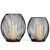 OLEEK Outdoor Candle Holder Decor Set - Black Candle Holder - Candles Holders for Table Centerpiece - Hurricane Candles Holder for Pillar Candles Cage Candle Holders Black Wire Decorative