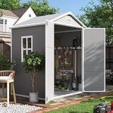 UDPATIO Outdoor Resin Storage Shed 6x4.5 FT, Plastic Garden Shed for Bike, Garbage Can, Tool, Outside Sheds with Lockable Door for Backyard, Patio, Lawn, Grey & White