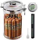 XIFEI Acrylic Humidor Jar with Digital Hygrometer, Tall Design Storage Case Fits Long Cigar, Humidifier & Spanish Cedar Wood Veneer, Portable Travel Humidor for 15-20 Cigars