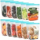 SPLF 12 Pack Reusable Gallon Freezer Bags Dishwasher Microwave Safe, 1 Gallon BPA Free Leakproof Food Storage Bags, Silicone Free Containers for Meal Prep, Fridge Kitchen Organization