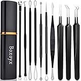 Pimple Popper Tool Kit - Boxoyx 10 Pcs Blackhead Remover Comedone Extractor Kit with Box for Quick and Easy Removal of Pimples, Blackheads, Zit Removing, Forehead,Facial and Nose (Black)
