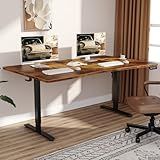 Veken 63 x 28 Inch Electric Standing Desk, Sit to Stand Up, Work Home Office Computer Table for Study, Walking Pad, Writing, and Games, Wooden Desktop Desks, Brown