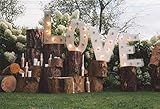 AOFOTO 7x5ft Rustic Wedding Backdrop Rural Wood Log with Love Lights Sign Flowers Marriage Proposal Ceremony Background Anniversary Valentine's Day Outdoor Events Garden Party Decor Nuptial Props