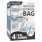 Cozy Essential Vacuum Storage Bags, 80% Compression Vacuum Seal Space Saver Plastic Packaging Bags for Clothes, Blankets, Pillow, Bedding, Comforters, Sealer Clothing Storage,4 XXL Jumbo