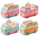 ANGOLIO 12Pcs Groovy Party Favor Boxes Groovy Hippie Peace Bus Centerpiece Birthday Party Decorations Peace Signs Daisies Rainbows for Baby Girls Kids Boho Hippie Birthday Decoration Supplies
