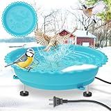 ODSNANIE Heated Bird Bath for Outdoors Winter, 100W Thermostat Control Heated Bird Bath for Outside with 3 Metal Extension Screws Large Capacity Heated Birdbath for Outside Garden Yard Lawn (Blue)