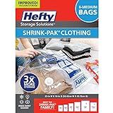 Hefty Shrink-Pak Vacuum Storage Bags - Space Saver for Under Bed Storage, Clothing and Comforters, 3X More Storage Space, 6 Medium Zipper Bags