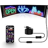 KJOY Programmable Huge Bright LED Signs, 27''x5'' USB 5V, Bluetooth App Control Custom Text Pattern Animation, Scrolling, Flexible LED Display for Car Store Party Bar Hotel