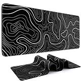 DIGSOM Gaming Mouse Pad, Black with White Topographic Line, 31.5x11.8in