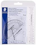 STAEDTLER Math Set - 4 pc Geometry Kit for Students - School Supplies with Clear Protractor, 6in Ruler & 2 Triangles – Metric & Imperial Scales