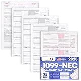 1099 NEC Forms 2025 4 Part Tax Forms Kit of Laser Forms, Compatible with QuickBooks and Accounting, 25 Pack, Software and Envelopes NOT Included, Made in The USA
