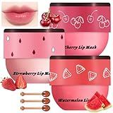 3 PCS Bee Lip Balm Honey Pot, Watermelon & Cherry & Strawberry Lip Mask Overnight Propolis Moisturizing Lip Balm Hydrating Prevention Dry and Crack Lip Scrubs Exfoliator Lip Wrinkle Care (Set C)