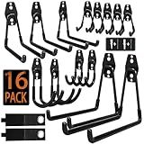 KOFANI Steel Garage Storage Hooks - 16 Pack Anti-Slip Coating, Heavy Duty Wall Mount Hooks for Hanging Bike, Ladder, Garden Tools