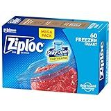 Ziploc Quart Food Storage Freezer Bags, Stay Open Design, Easy to Fill, 60 count (Packaging May Vary)