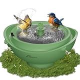 Richbird Solar Bird Bath with Fountain and Battery Backup, 3-in-1 Hanging or Freestanding Birdbath, Low-Water Protection & 3 Nozzles for Garden Patio Decor (Forest Green)