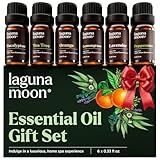 Lagunamoon Essential Oils Christmas Set - 6 Oils for Diffusers, Home Care, Candle Making Scents, Fragrance, Aromatherapy, Humidifiers, Gifts - Peppermint, Tea Tree, Lavender, Eucalyptus, Orange (10mL)