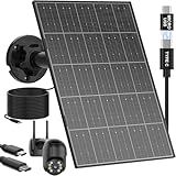 Solar Panel for Security Camera, 8W Solar Panel with Micro USB & USB-C Port for DC 5V Outdoor Rechargeable Battery Camera, IP65 Waterproof, 360° Adjustable Security Mount, 10FT Cable