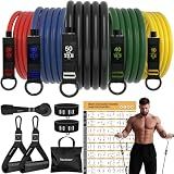 READAEER Resistance Bands, 10-150 LBS Exercise Bands with Handles, Ankle Straps & Door Anchor, Adjustable Workout Bands for Full Body Strength Training, Home, Gym & Travel