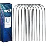 Navona 8 Pcs Galvanized Trampoline Stakes-10 Inch, Heavy Duty Anti-Rust Garden Stakes, Ground Stakes, Garden Galvanized Landscape Staples Stakes for Trampoline, Camping Tent, Soccer Goal, Silver