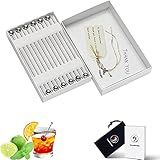Cocktail Picks in Gift Box - Upgrade Stainless Steel Martini Olive Skewers Reusable Sandwich Sticks Appetizer Toothpicks Fruit Stick, Perfect for Party Home Bar - 4.3 Inches, 12PCS (Small Ball)